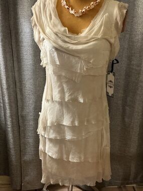 Tempo Paris Cream Layered Ruffle Sleeveless Midi Dress